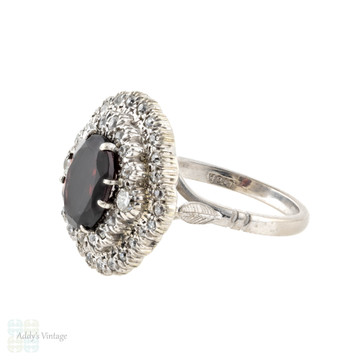 RESERVED Garnet & Diamond Vintage Cocktail Ring, Large Statement 18ct White Gold Dinner Dress Ring.