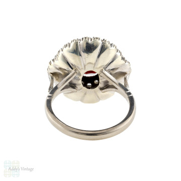 RESERVED Garnet & Diamond Vintage Cocktail Ring, Large Statement 18ct White Gold Dinner Dress Ring.