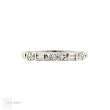 Vintage Engagement Ring & Wedding Band Set, 1940s Round & Baguette Cut Diamond Matched 14k Rings.