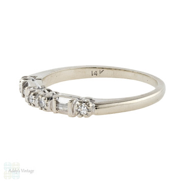 Vintage Engagement Ring & Wedding Band Set, 1940s Round & Baguette Cut Diamond Matched 14k Rings.