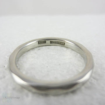 RESERVED. Vintage Faceted Platinum Wedding Ring. Unique 1940s Court Comfort Fit Heavy Geometric Style Platinum Band.