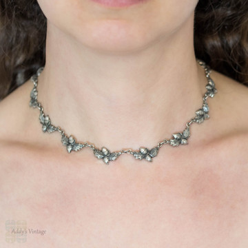 Danecraft Oak Leaf & Acorn Necklace, Vintage Mid 20th Century Sterling Silver Choker.