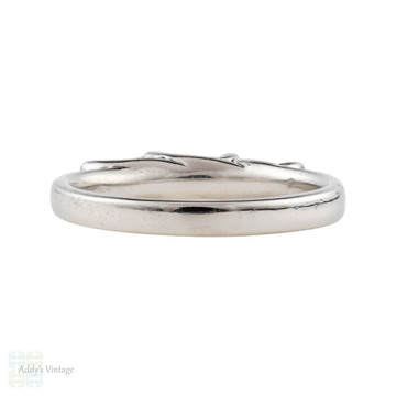 Baguette Diamond Vintage Wedding Ring. Bar Set Diamonds in Swoopy Platinum Band. Size M.5 / 6.5.