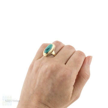 RESERVED Turquoise Mid Century Ring, Vintage 14k 14ct Yellow Gold Bezel Set Oval Ring.