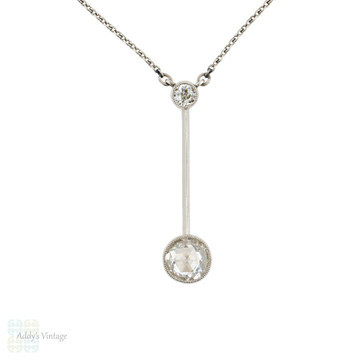 Rose Cut Diamond Pendant, Antique Edwardian Platinum Necklace.