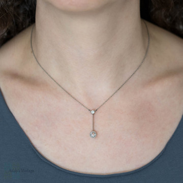 Rose Cut Diamond Pendant, Antique Edwardian Platinum Necklace.