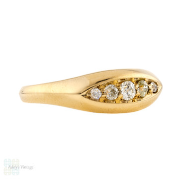 Diamond Gypsy Ring, Antique Five Stone Graduated Design, 18ct 18k Yellow Gold Circa 1910s.