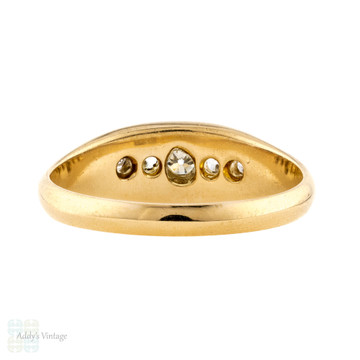 Diamond Gypsy Ring, Antique Five Stone Graduated Design, 18ct 18k Yellow Gold Circa 1910s.