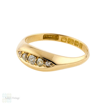 Diamond Gypsy Ring, Antique Five Stone Graduated Design, 18ct 18k Yellow Gold Circa 1910s.