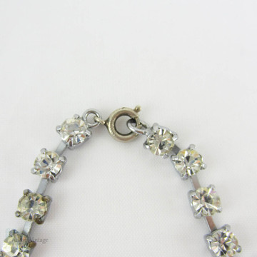 Vintage Rhinestone Wedding Necklace. Clear Diamanté Necklace with Round & Pear Shapes Stones. Choker Length, Circa 1960s.