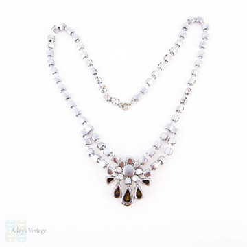 Vintage Rhinestone Wedding Necklace. Clear Diamanté Necklace with Round & Pear Shapes Stones. Choker Length, Circa 1960s.