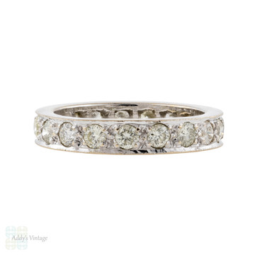 RESERVED Diamond 18ct Eternity Ring, Vintage Full Hoop 18k White Gold Wedding Band. Size L.25 / 6.