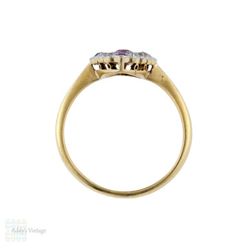 Ruby & Old Cut Diamond Antique Navette Ring, Marquise Shape 18ct & Platinum.