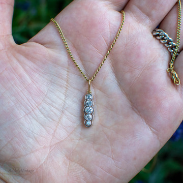 RESERVED Old European Cut Diamond Pendant, 5 Stone Graduated Line Drop Necklace 18ct Gold & Platinum.
