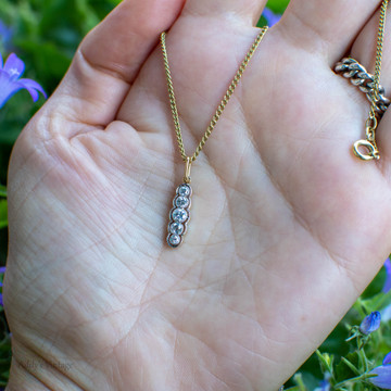 RESERVED Old European Cut Diamond Pendant, 5 Stone Graduated Line Drop Necklace 18ct Gold & Platinum.