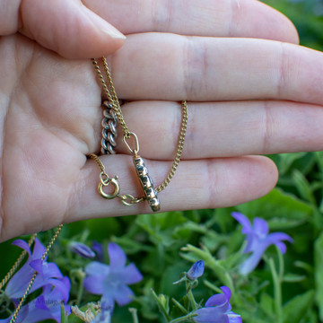 RESERVED Old European Cut Diamond Pendant, 5 Stone Graduated Line Drop Necklace 18ct Gold & Platinum.