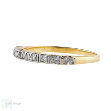 Diamond Half Hoop Band, Vintage 9 Stone Square Set Wedding Ring. 18ct Yellow Gold.