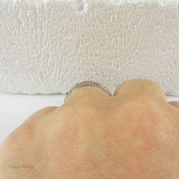 Art Deco Engraved Paste Eternity Ring in Sterling Silver, Faceted Design with Ornate Engraving & Miligrain Beading.