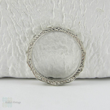 Art Deco Engraved Paste Eternity Ring in Sterling Silver, Faceted Design with Ornate Engraving & Miligrain Beading.