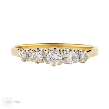 Five Stone Diamond Engagement Ring, Vintage 18ct Gold Graduated Design Ring.