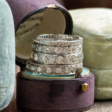Diamond Eternity Ring, 18ct 18k White Gold Vintage Engraved Wedding Band Size I.5 / 4.75.