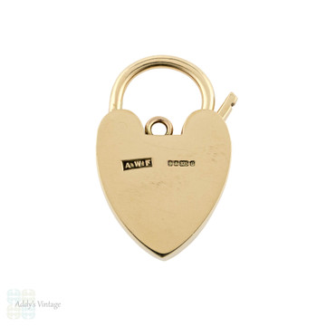 Vintage Heart Padlock Pendant, Large 9k 9ct Yellow Gold Clasp Charm, Jubilee Hallmarks 1970s.