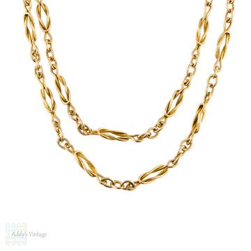 Knot Link 9ct 9k Yellow Gold Chain, Victorian 44cm / 17.3 inch Fancy Link Necklace.