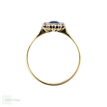 Art Deco French Cut Synethic Sapphire & White Spinel Ring, 9ct Gold & Platinum.