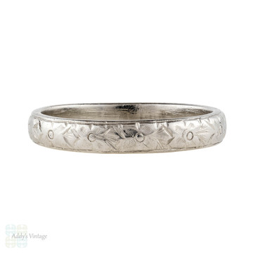 Floral Engraved Platinum Wedding Ring, Orange Blossom Pattern Vintage Band Size K / 5.25.
