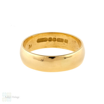 Wide Ladies 18ct Yellow Gold Wedding Band, Vintage 18k Tiny Size F / 3 Ring.