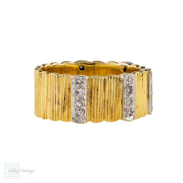 Wide 18ct Gold Diamond Wedding Ring, Ladies 1970s Eternity Band. Size N.5 / 7.