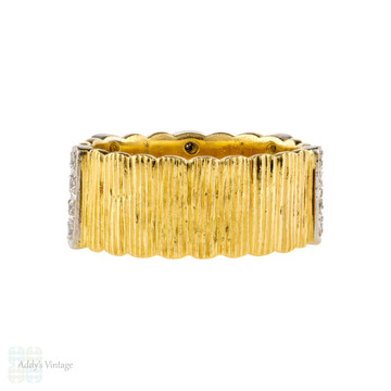 Wide 18ct Gold Diamond Wedding Ring, Ladies 1970s Eternity Band. Size N.5 / 7.
