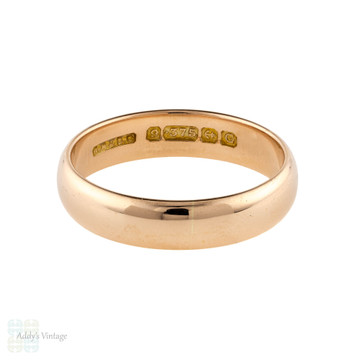 Vintage 9ct Rose Gold Men's Wedding Ring, Classic Art Deco 1930s Band. Size R.5 / 9.