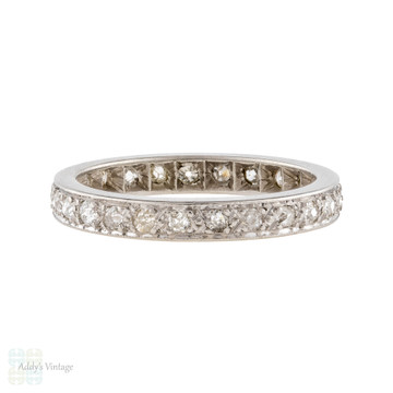 RESERVED Antique Old Cut Diamond Eternity Ring, Platinum Full Hoop Wedding Band. Size M / 6.25.