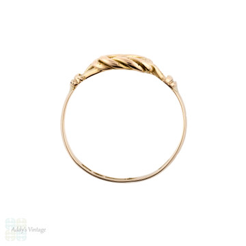 Lovers Knot 9ct Ring, Vintage 9k Rose Gold 1930s Engraved Knotted Design Band.