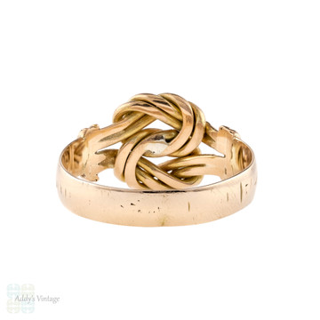 Lovers Knot 9ct Ring, Vintage 9k Rose Gold 1930s Engraved Knotted Design Band.