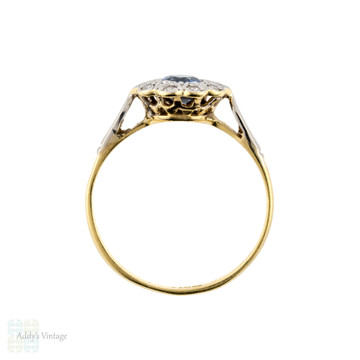 Sapphire & Diamond Daisy Ring, Art Deco 18ct & Platinum Engagement Ring.