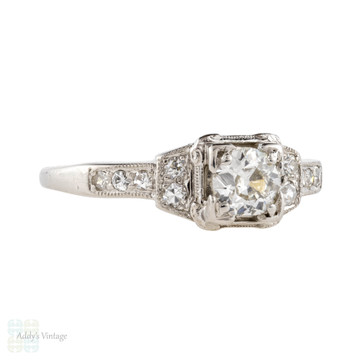 RESERVED Old European Cut Diamond Engagement Ring, Orange Blossom Platinum Stepped Design Circa 1930s.