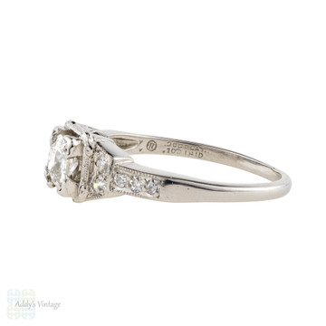 RESERVED Old European Cut Diamond Engagement Ring, Orange Blossom Platinum Stepped Design Circa 1930s.