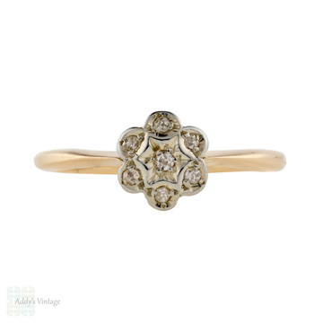 Flower Shape Diamond Engagement Ring, Vintage 1950s Daisy Cluster 18k 18ct Gold.