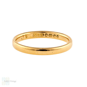 Vintage 22ct Wedding Ring, Narrow 1920s Ladies 22k Gold Wedding Band. Size K.5 / 5.5.