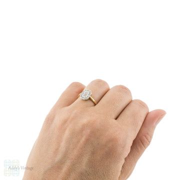 Art Deco Rectangular Diamond Cluster Ring, 18ct Vintage Diamond Engagement Ring.