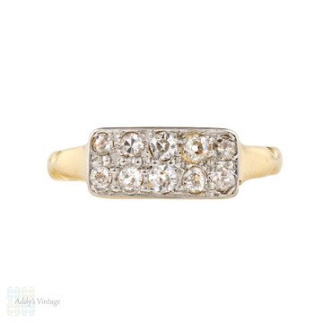 Old Mine Cut Diamond Double Row Ring, Victorian Chunky Antique 18ct Plat Band.