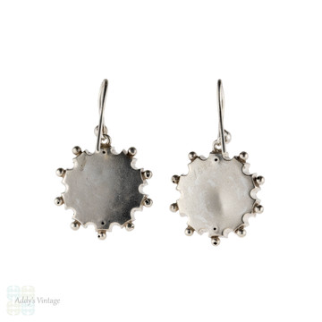 Victorian Engraved Floral Drop Earrings, Antique Sterling Silver & 9k 9ct Dangles.