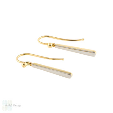 Tapered Drop Earrings, Vintage 15ct Gold & Platinum Simple Everyday Dangle Earrings.