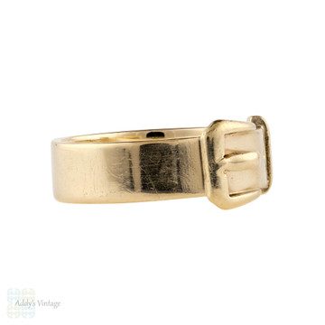 Vintage 9ct Yellow Gold Buckle Ring, Wide 1960s 9k English Hallmarked Band.