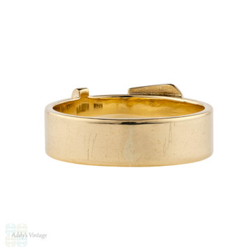 Vintage 9ct Yellow Gold Buckle Ring, Wide 1960s 9k English Hallmarked Band.