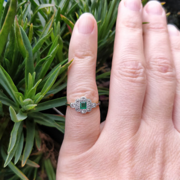 RESERVED Emerald & Diamond Art Deco Engagement Ring, Antique 1920s 18ct PLAT Ring.
