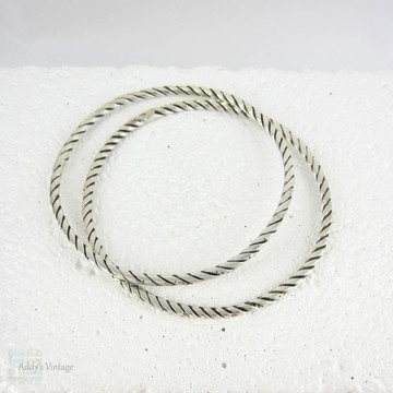 Vintage Sterling Bangle Bracelets, Silver Twisted Rope Design Bracelets, Set of 2. Small to Medium Wrist, 17.8 grams.