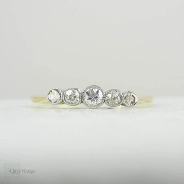 Edwardian Graduated Five Stone Diamond Ring. Half Hoop Bezel Set Diamond Engagement Ring in 18 Carat Gold.